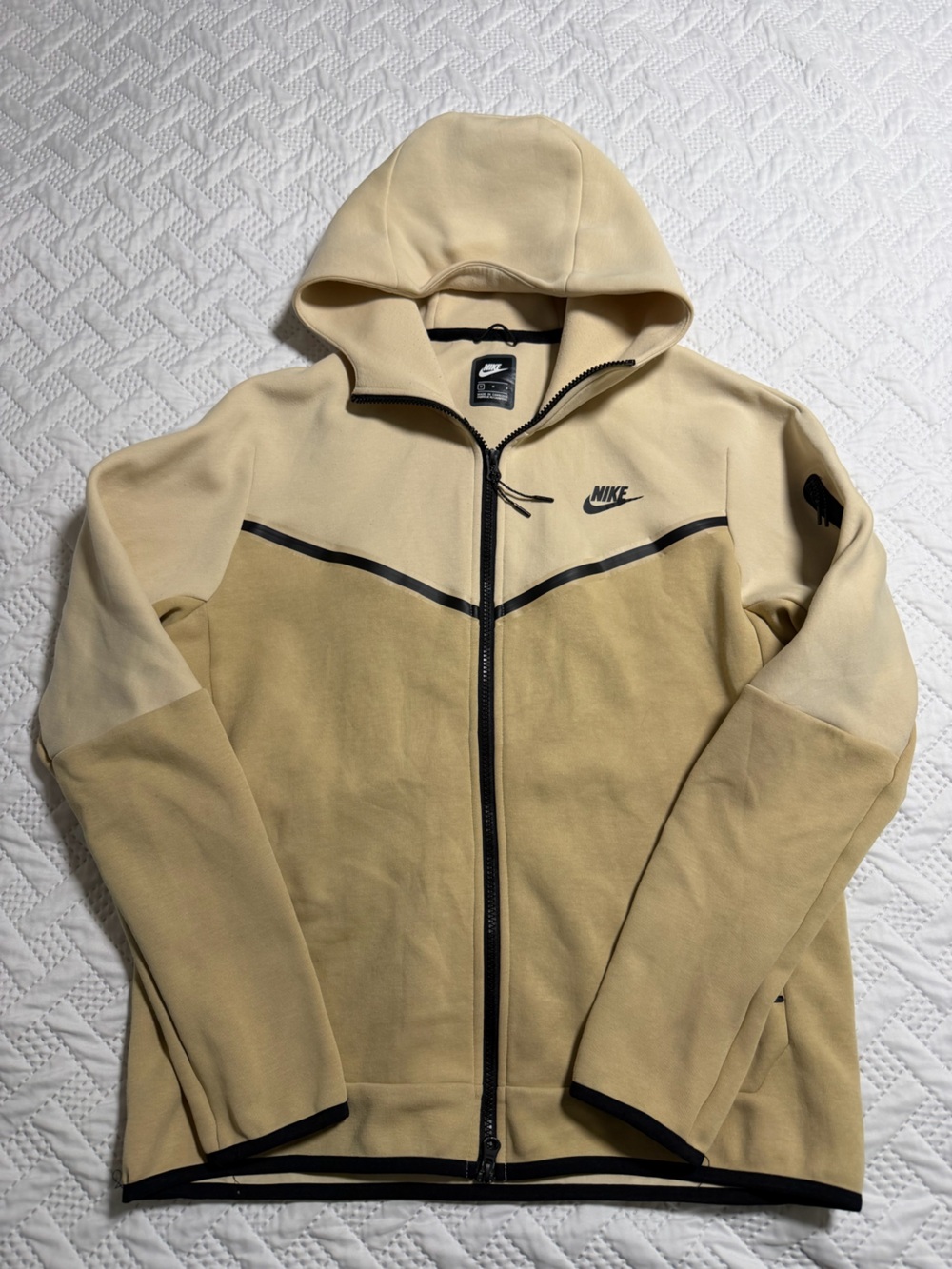 Nike Tech Fleece Two-Tone Beige Performance Hoodie Jacket Black Men Medium